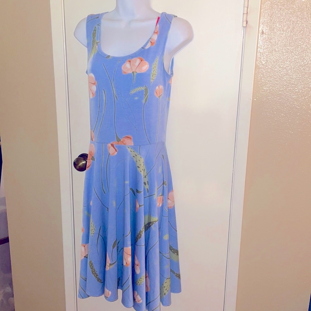 Lularoe floral summer dress in pale blue sleeveless fit and flare size S